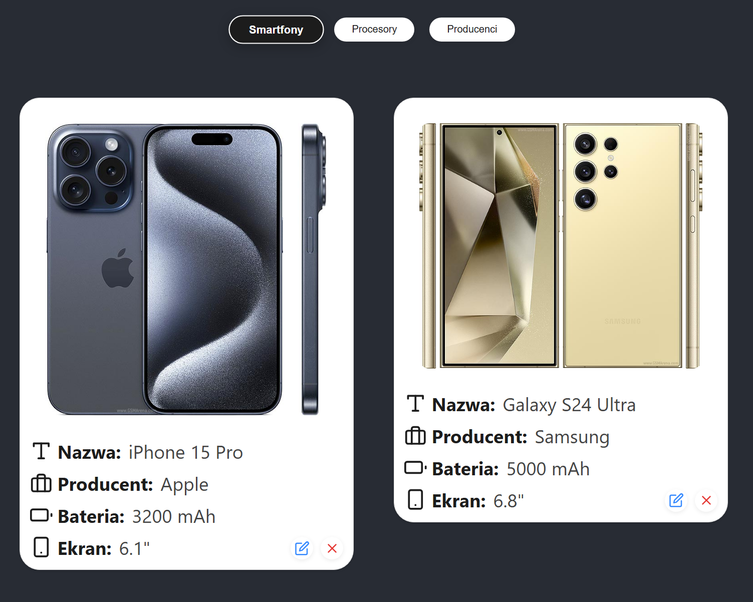 Zrzut ekranu z aplikacji